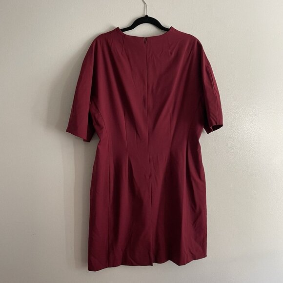 MM Lafleur Women 16 Bordeaux Washable Wool Twill Mock Neck Farnoosh Sheath Dress - Picture 9 of 11